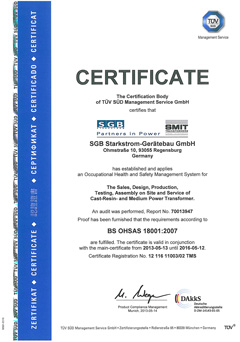 Certifikát BS OHSAS 18001:2007